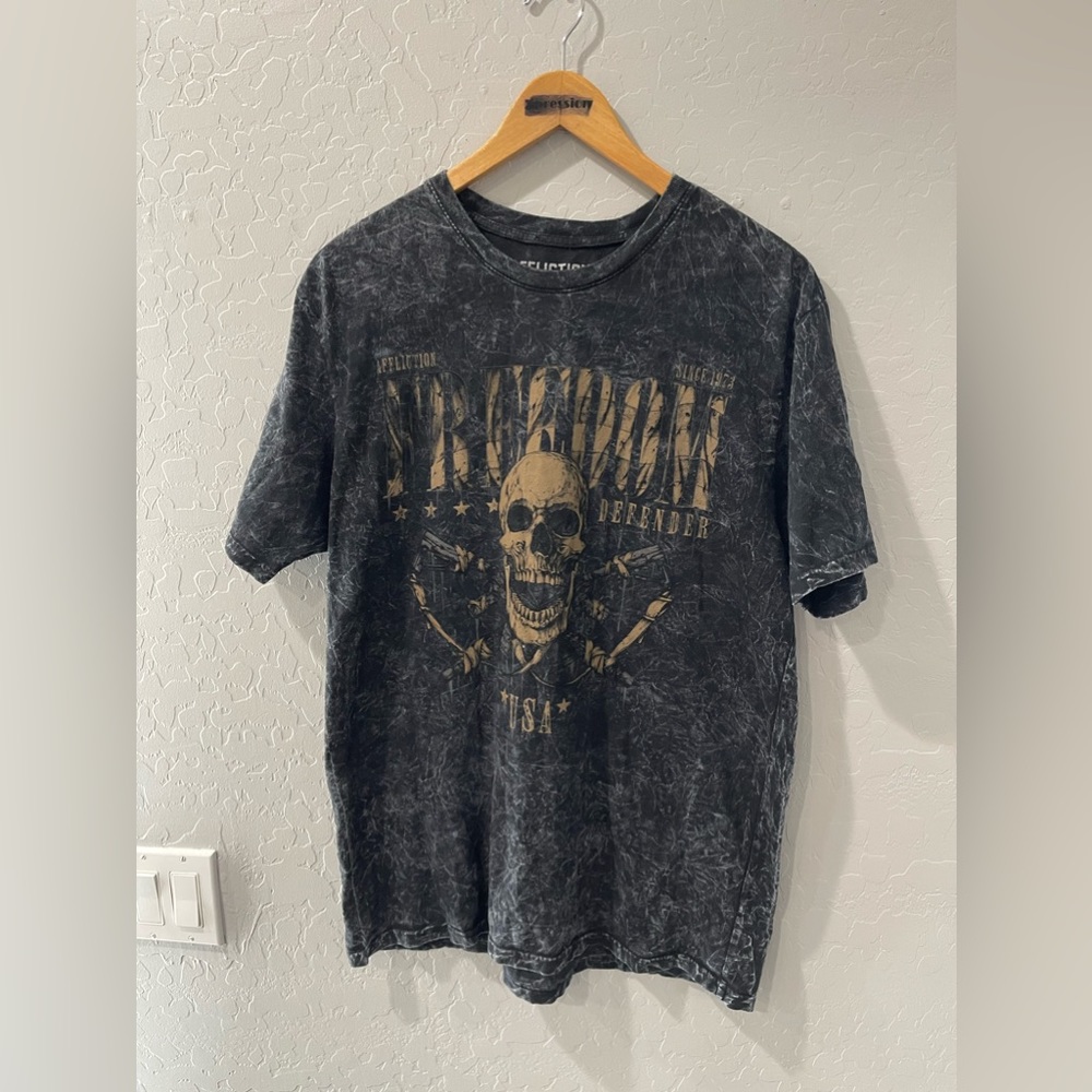 Affliction Freedom Defender Skull Stonewash Shirt Size Large